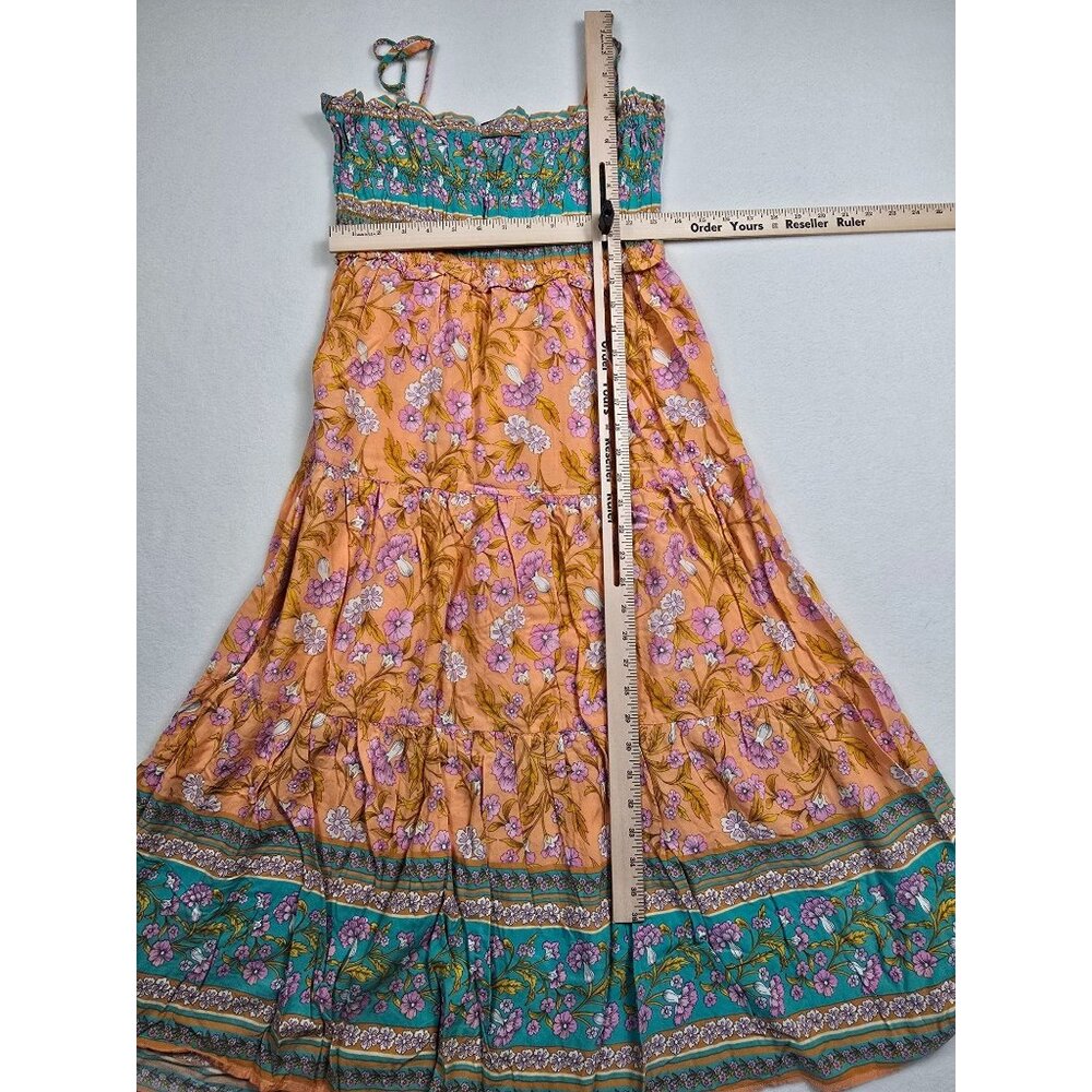 VICI Floral Boho Maxi Dress Medium Peach Teal Sleeveless Adjustable Straps - Picture 5 of 5